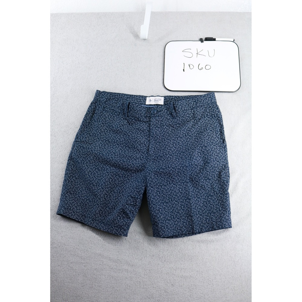 Original Penguin Shorts Mens 34 Blue Geometric Chino OP4785 RT2596 Cotton